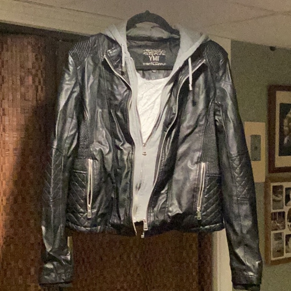 YMI Black Bomber Jacket Sleek Varsity Style With Sherpa Lining
